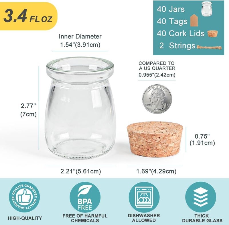 Ritayedet 40 Pack Glass Favor Jars with Cork Lid, 3.4 oz Small Glass Bottles for Wedding Favor, Baby Shower, Party Favor, Gift Jars for Candy, Bonus Twine and Labels - Image 3